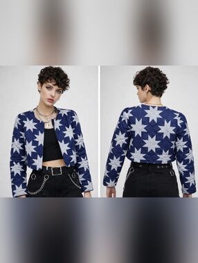 Nwt Time & Tru Quilted Star Print Cropped Jacket Lone Star Quiltcore Edgy sz 4 6